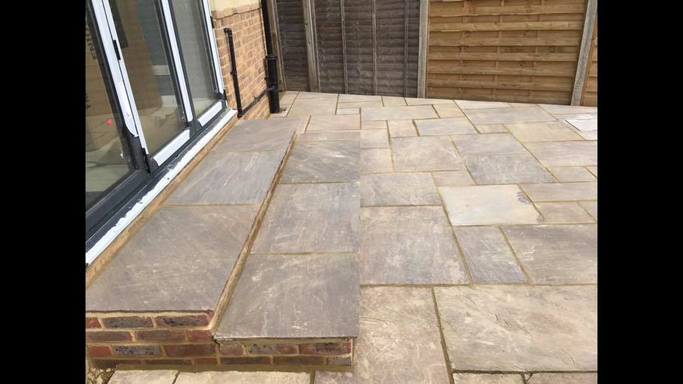 sandstone patio and steps in Fetcham